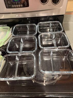 Clear Glass Divided Meal Prep Containers - 6-Pack